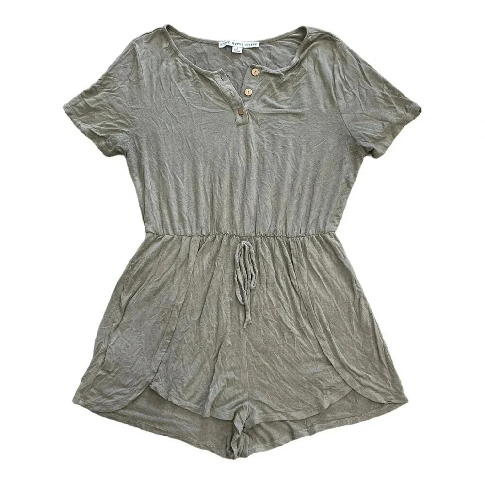 HYFVE Olive Green Rayon Cinched Summer Romper L